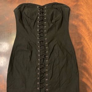 Strapless lace up black dress